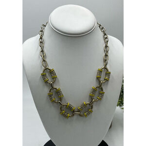 J. Crew Gold Tone Yellow‎ Enamel Pave Rhinestone Long Necklace